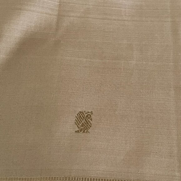 Kanchipuram Pure Silk Saree Beige, golden Zari Border & Rich Pallu | Blouse Inc - Picture 5 of 13